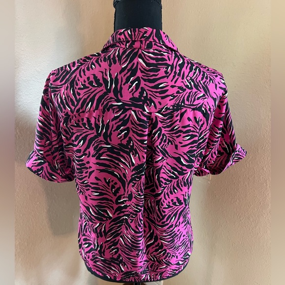 OLM Pink Zebra Print Button Up Blouse - Picture 2 of 4